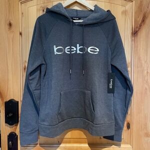 Y2K bebe Logo Hoodie Charcoal Grey Baddie Off Duty Lounge Elevated Athleisure XL